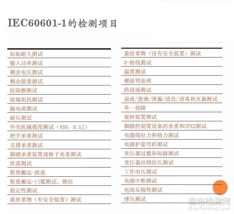 医疗器械IEC60601-1检测项目一览